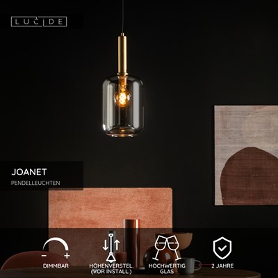 Lucide JOANET - Pendelleuchten - Ø 22 cm - 1xE27 - Rauchfarbe Grau